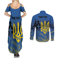 Personalized Holodomor Memorial Day Couples Matching Summer Maxi Dress and Long Sleeve Button Shirt Ukrainian Trident And Wheat Remembrance - Wonder Print Shop