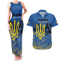 Personalized Holodomor Memorial Day Couples Matching Tank Maxi Dress and Hawaiian Shirt Ukrainian Trident And Wheat Remembrance - Wonder Print Shop
