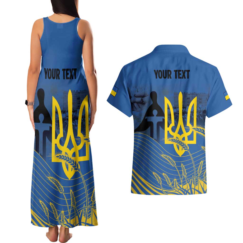 Personalized Holodomor Memorial Day Couples Matching Tank Maxi Dress and Hawaiian Shirt Ukrainian Trident And Wheat Remembrance - Wonder Print Shop
