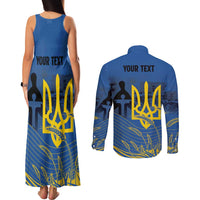 Personalized Holodomor Memorial Day Couples Matching Tank Maxi Dress and Long Sleeve Button Shirt Ukrainian Trident And Wheat Remembrance - Wonder Print Shop