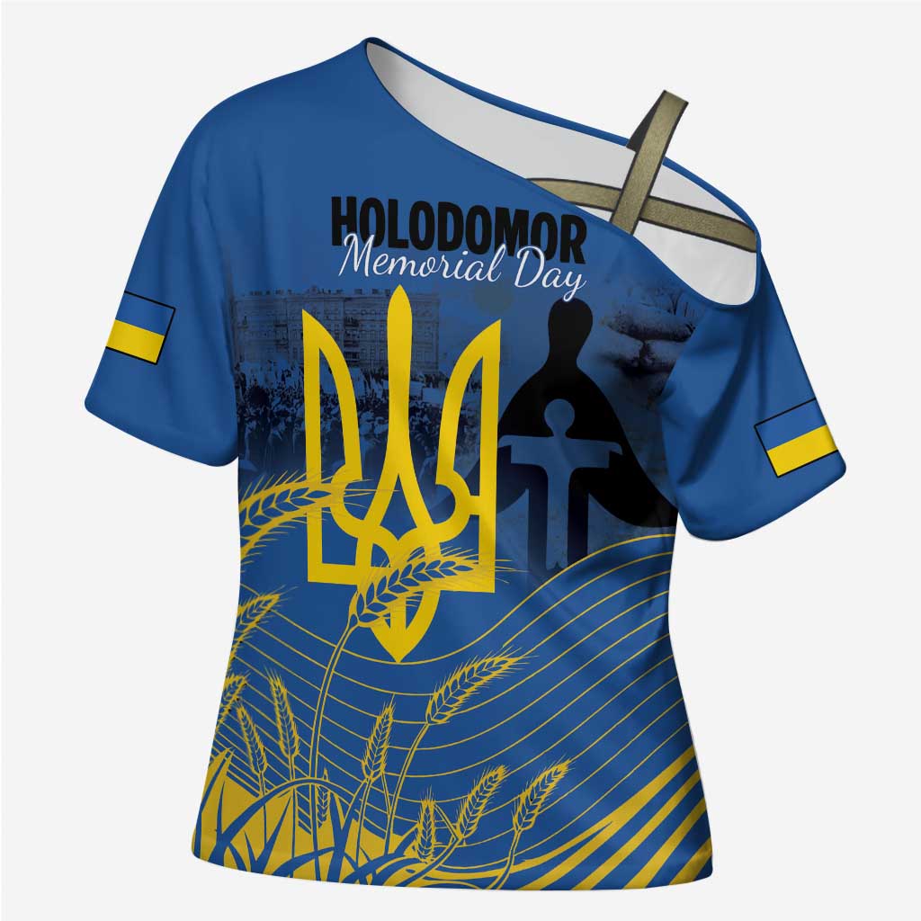 Personalized Holodomor Memorial Day Cross Shoulder Shirt Ukrainian Trident And Wheat Remembrance - Wonder Print Shop