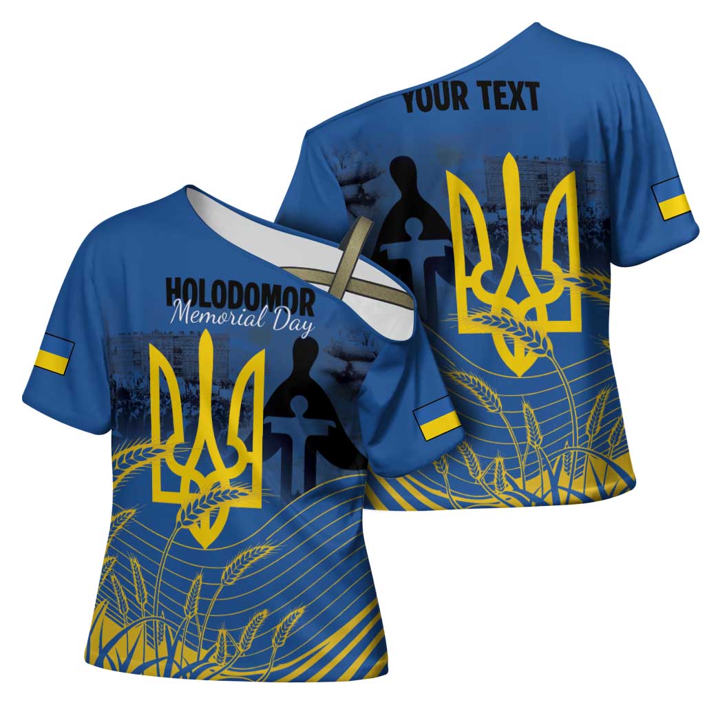 Personalized Holodomor Memorial Day Cross Shoulder Shirt Ukrainian Trident And Wheat Remembrance - Wonder Print Shop