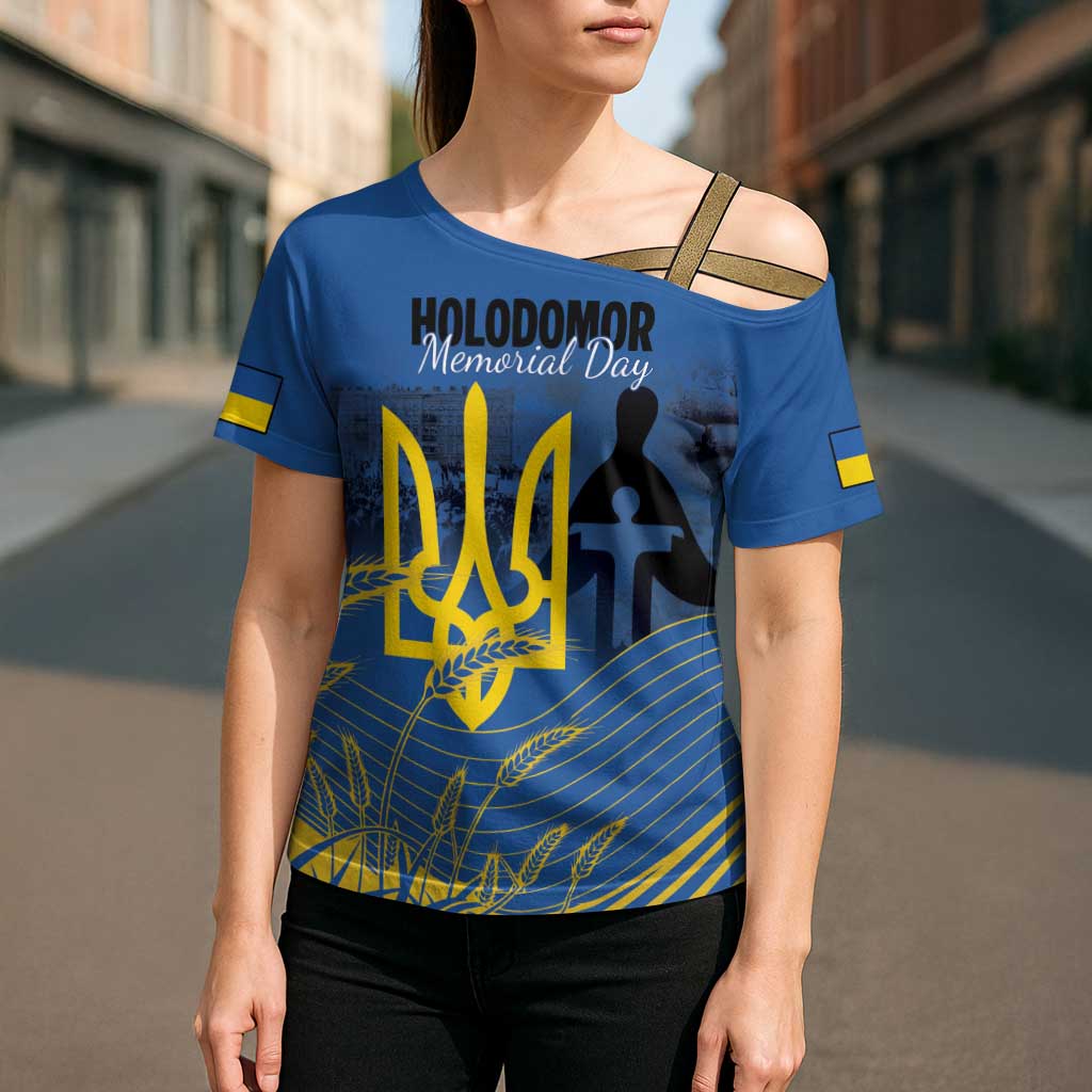 Personalized Holodomor Memorial Day Cross Shoulder Shirt Ukrainian Trident And Wheat Remembrance - Wonder Print Shop