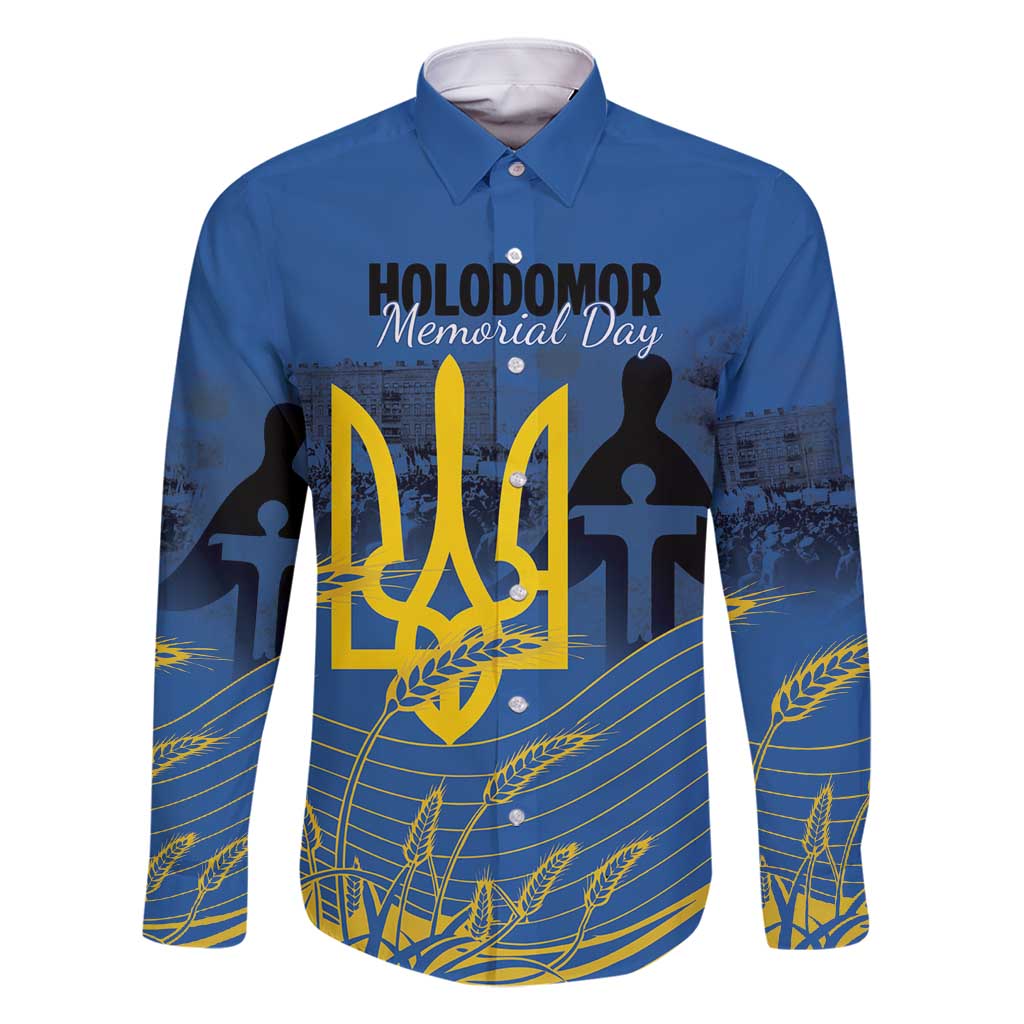 Personalized Holodomor Memorial Day Family Matching Long Sleeve Bodycon Dress and Hawaiian Shirt Ukrainian Trident And Wheat Remembrance - Wonder Print Shop