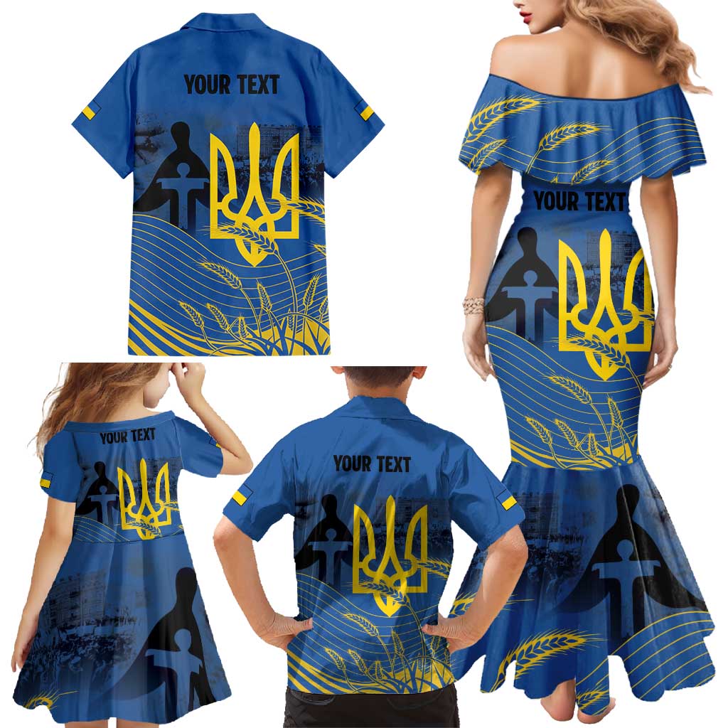 Personalized Holodomor Memorial Day Family Matching Mermaid Dress and Hawaiian Shirt Ukrainian Trident And Wheat Remembrance - Wonder Print Shop