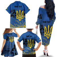 Personalized Holodomor Memorial Day Family Matching Off The Shoulder Long Sleeve Dress and Hawaiian Shirt Ukrainian Trident And Wheat Remembrance - Wonder Print Shop
