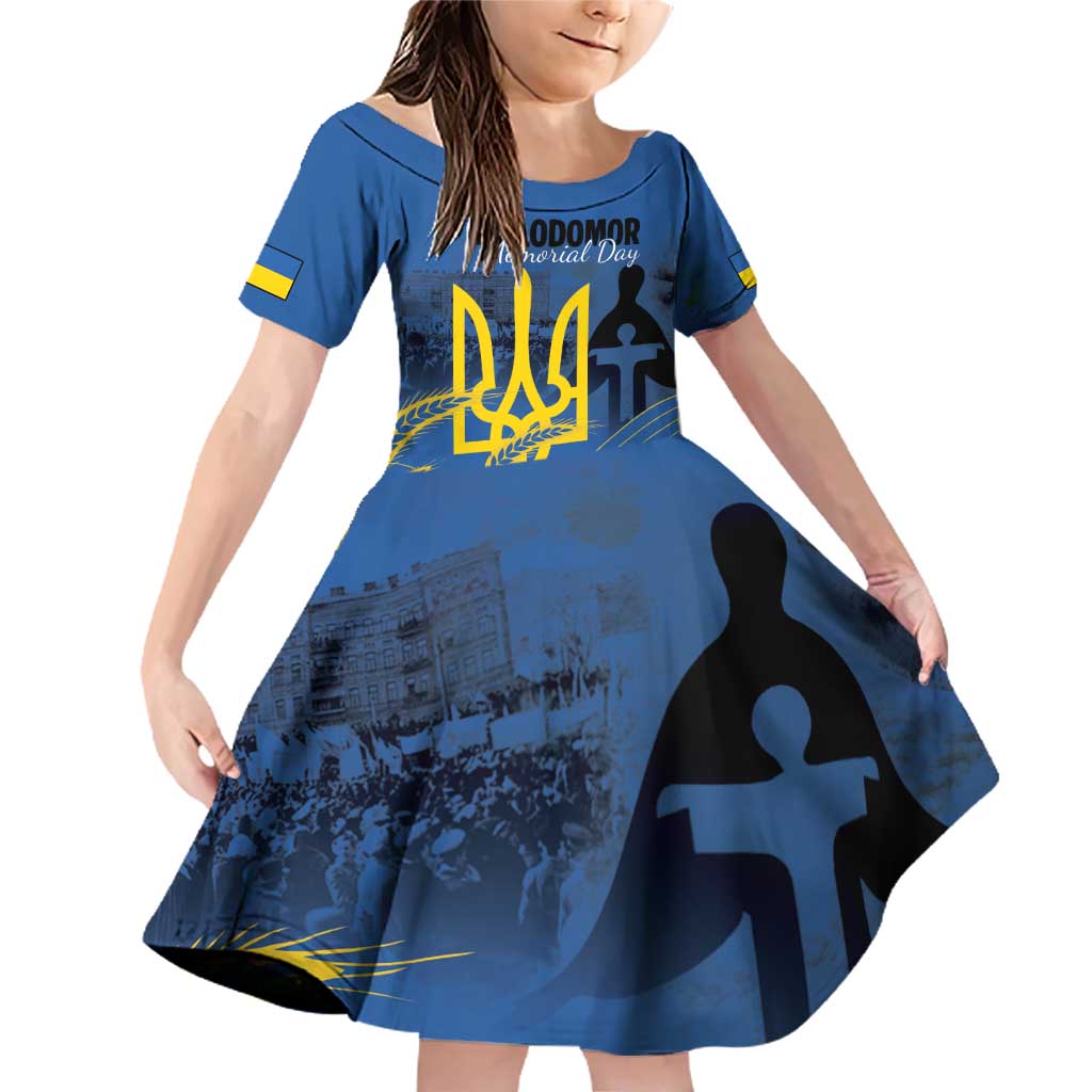 Personalized Holodomor Memorial Day Family Matching Off Shoulder Short Dress and Hawaiian Shirt Ukrainian Trident And Wheat Remembrance - Wonder Print Shop