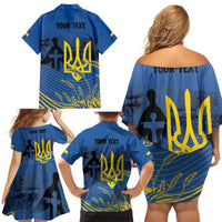 Personalized Holodomor Memorial Day Family Matching Off Shoulder Short Dress and Hawaiian Shirt Ukrainian Trident And Wheat Remembrance - Wonder Print Shop