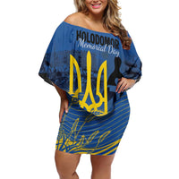 Personalized Holodomor Memorial Day Family Matching Off Shoulder Short Dress and Hawaiian Shirt Ukrainian Trident And Wheat Remembrance - Wonder Print Shop