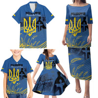 Personalized Holodomor Memorial Day Family Matching Puletasi and Hawaiian Shirt Ukrainian Trident And Wheat Remembrance - Wonder Print Shop