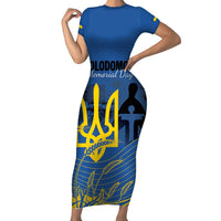 Personalized Holodomor Memorial Day Family Matching Short Sleeve Bodycon Dress and Hawaiian Shirt Ukrainian Trident And Wheat Remembrance - Wonder Print Shop