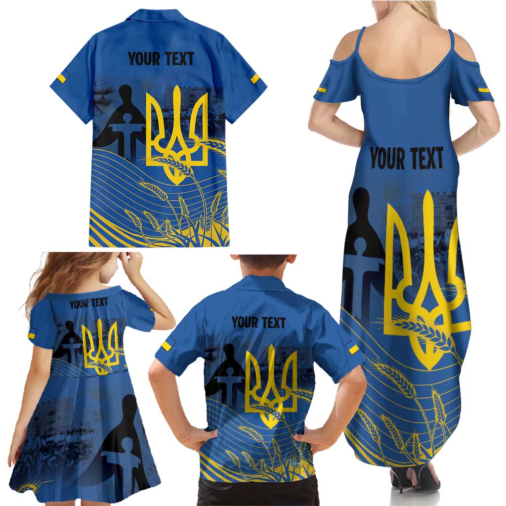 Personalized Holodomor Memorial Day Family Matching Summer Maxi Dress and Hawaiian Shirt Ukrainian Trident And Wheat Remembrance - Wonder Print Shop