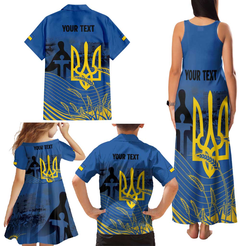 Personalized Holodomor Memorial Day Family Matching Tank Maxi Dress and Hawaiian Shirt Ukrainian Trident And Wheat Remembrance - Wonder Print Shop