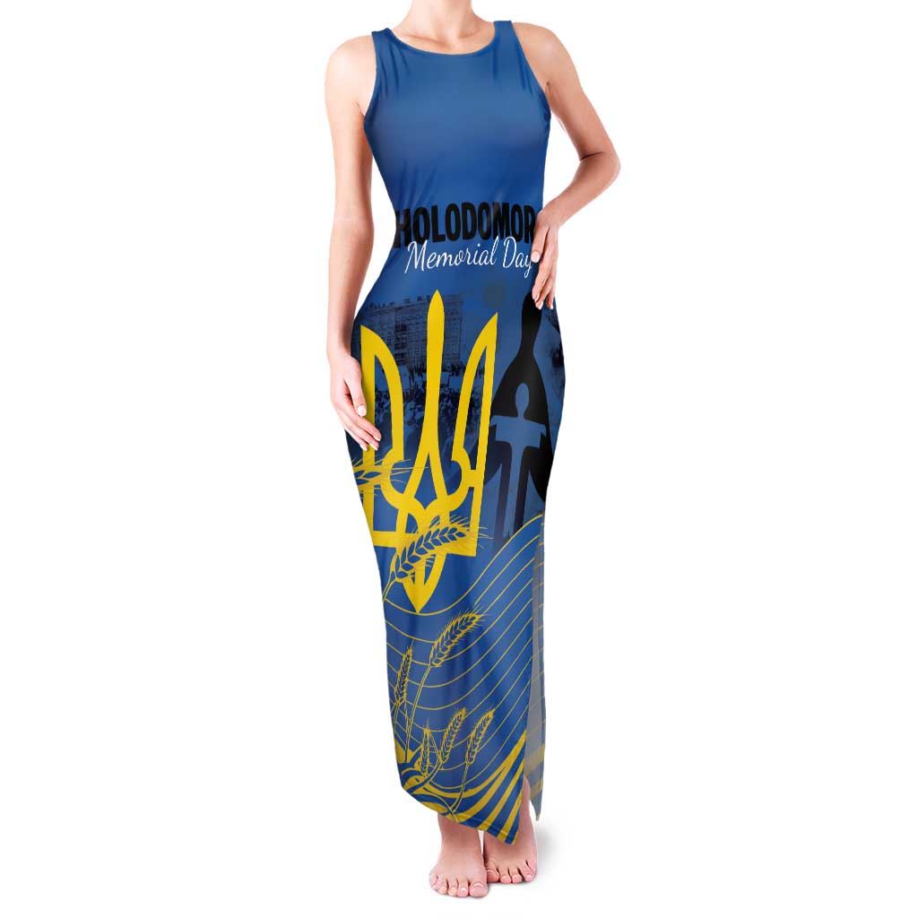 Personalized Holodomor Memorial Day Family Matching Tank Maxi Dress and Hawaiian Shirt Ukrainian Trident And Wheat Remembrance - Wonder Print Shop
