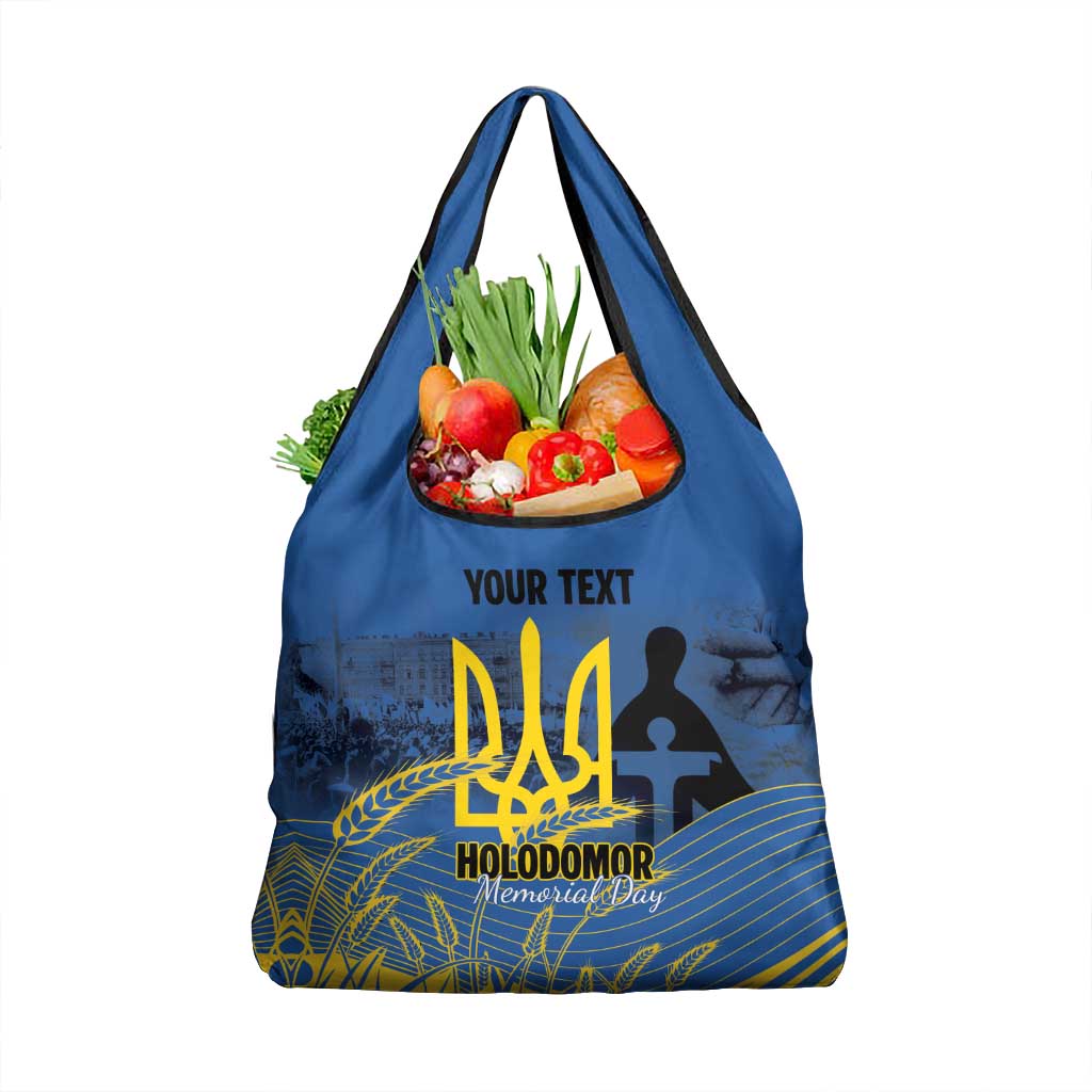 Personalized Holodomor Memorial Day Grocery Bag Ukrainian Trident And Wheat Remembrance - Wonder Print Shop