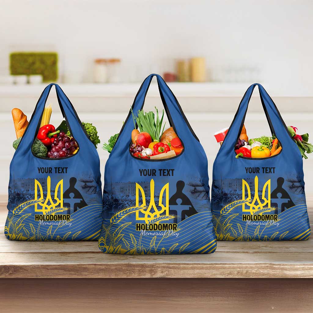 Personalized Holodomor Memorial Day Grocery Bag Ukrainian Trident And Wheat Remembrance - Wonder Print Shop