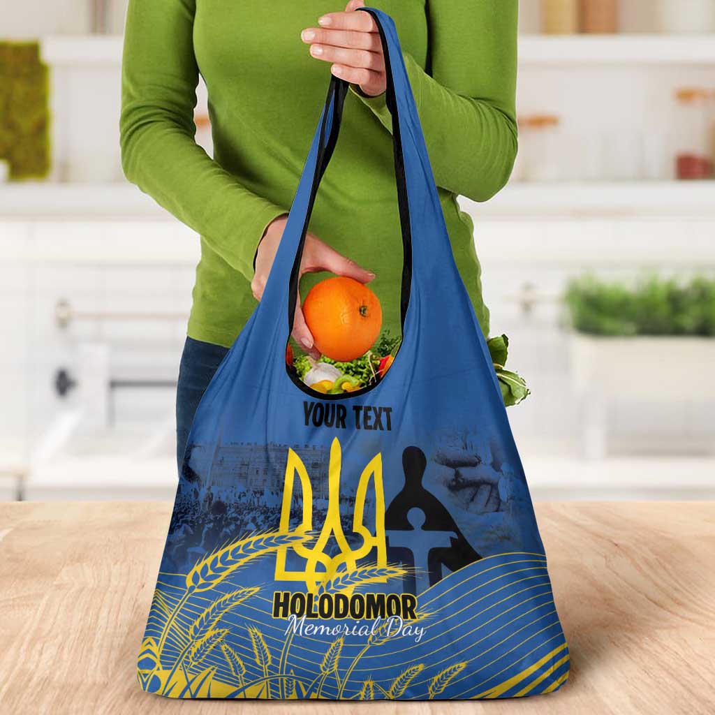 Personalized Holodomor Memorial Day Grocery Bag Ukrainian Trident And Wheat Remembrance - Wonder Print Shop