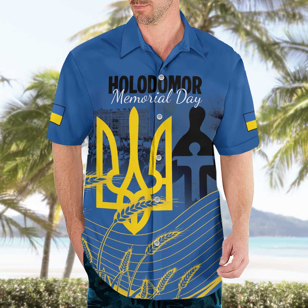 Personalized Holodomor Memorial Day Hawaiian Shirt Ukrainian Trident And Wheat Remembrance - Wonder Print Shop