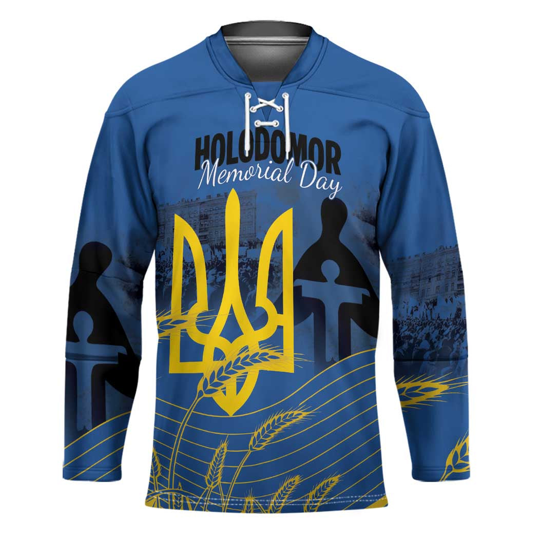 Personalized Holodomor Memorial Day Hockey Jersey Ukrainian Trident And Wheat Remembrance - Wonder Print Shop