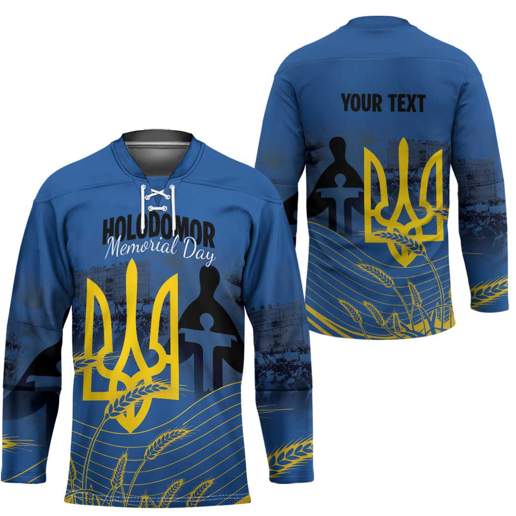 Personalized Holodomor Memorial Day Hockey Jersey Ukrainian Trident And Wheat Remembrance - Wonder Print Shop