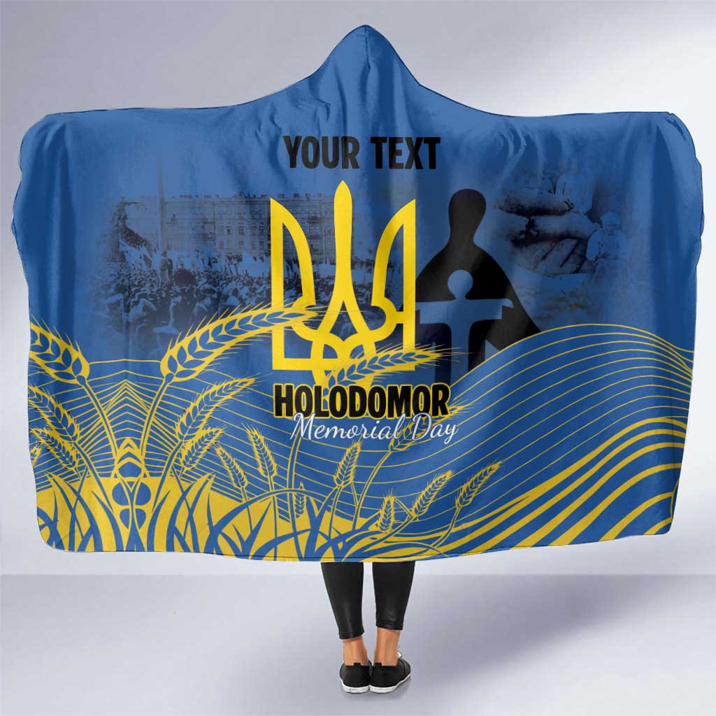 Personalized Holodomor Memorial Day Hooded Blanket Ukrainian Trident And Wheat Remembrance - Wonder Print Shop