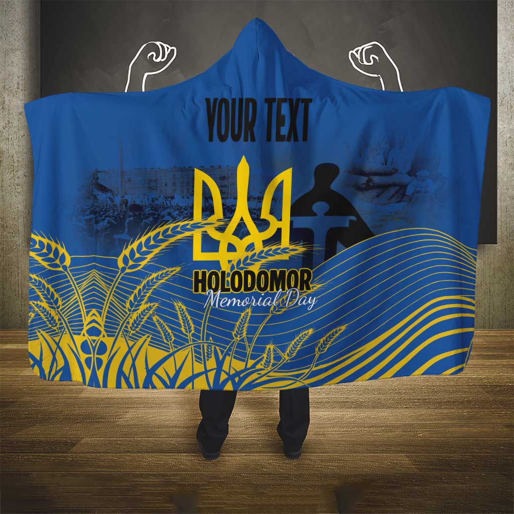 Personalized Holodomor Memorial Day Hooded Blanket Ukrainian Trident And Wheat Remembrance - Wonder Print Shop
