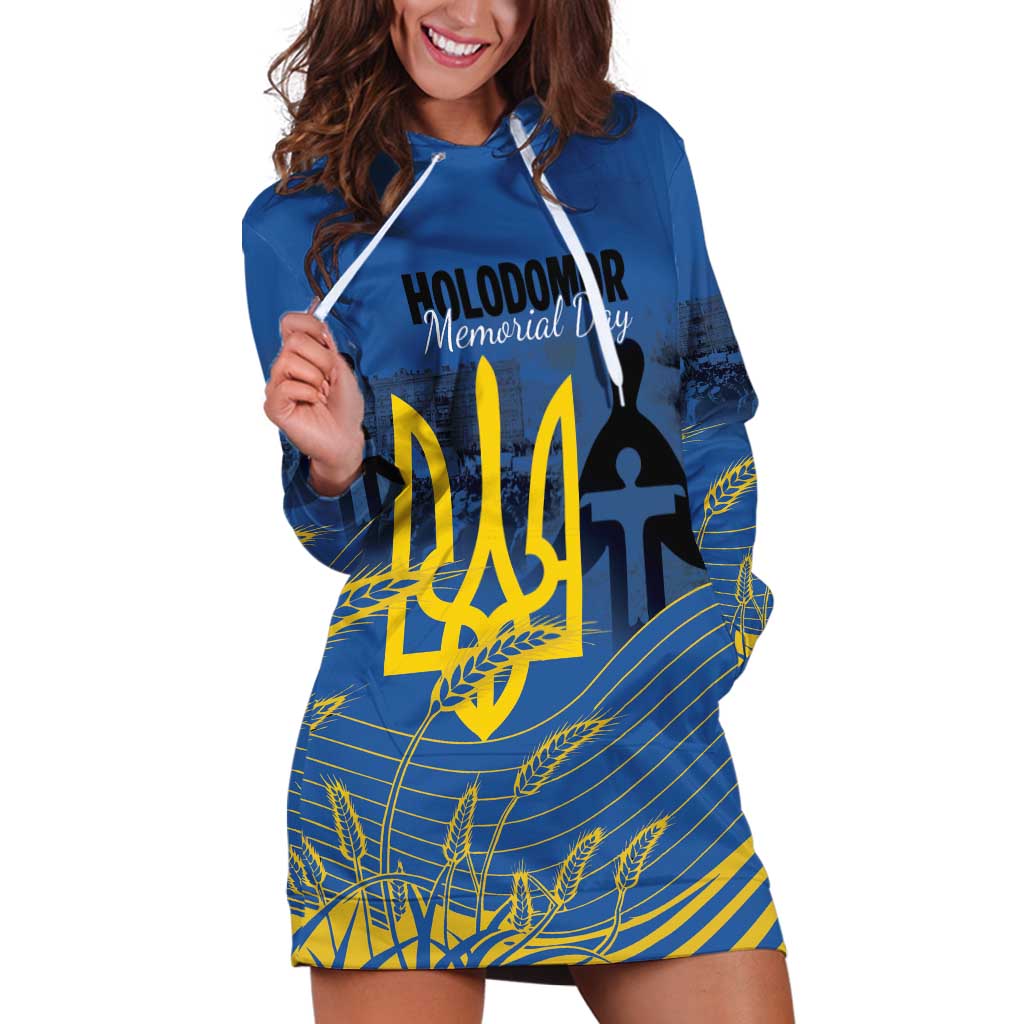 Personalized Holodomor Memorial Day Hoodie Dress Ukrainian Trident And Wheat Remembrance - Wonder Print Shop