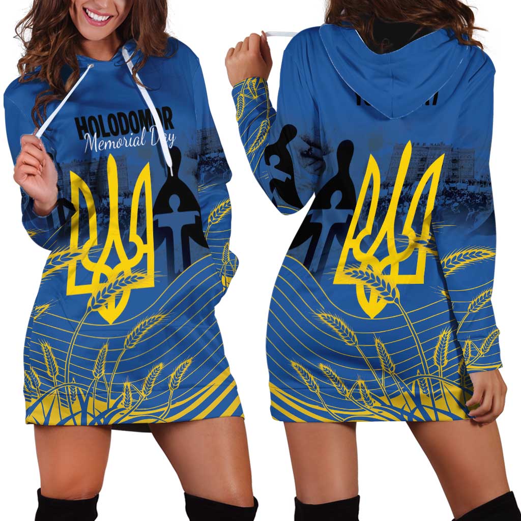 Personalized Holodomor Memorial Day Hoodie Dress Ukrainian Trident And Wheat Remembrance - Wonder Print Shop