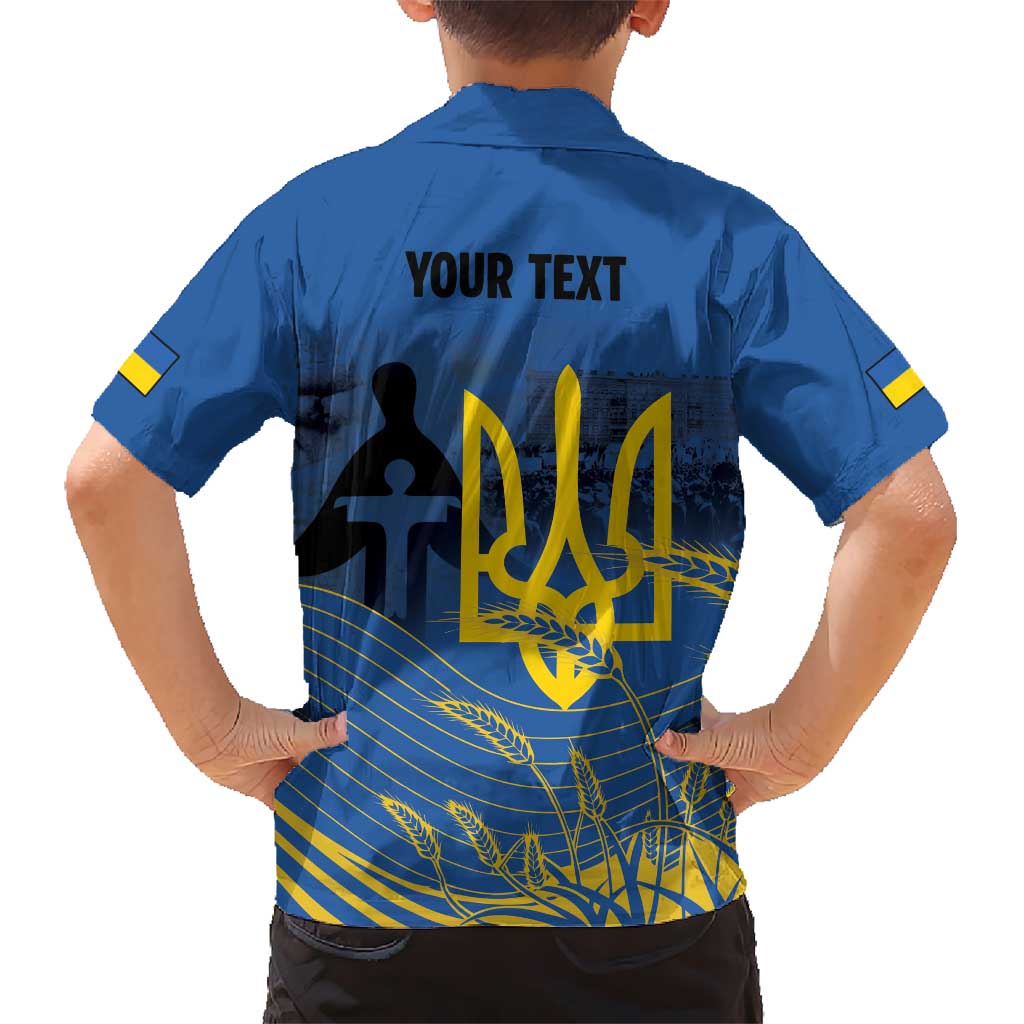 Personalized Holodomor Memorial Day Kid Hawaiian Shirt Ukrainian Trident And Wheat Remembrance - Wonder Print Shop