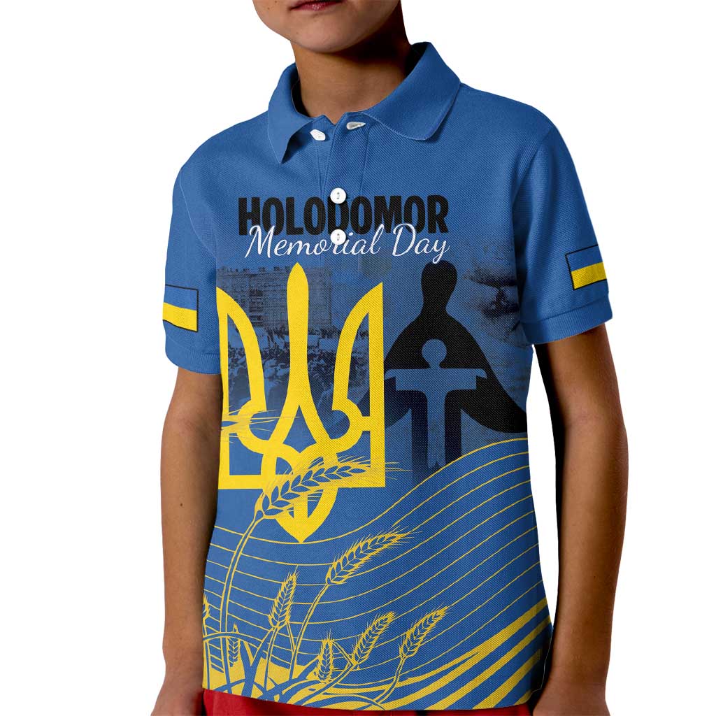 Personalized Holodomor Memorial Day Kid Polo Shirt Ukrainian Trident And Wheat Remembrance - Wonder Print Shop