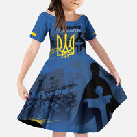 Personalized Holodomor Memorial Day Kid Short Sleeve Dress Ukrainian Trident And Wheat Remembrance - Wonder Print Shop