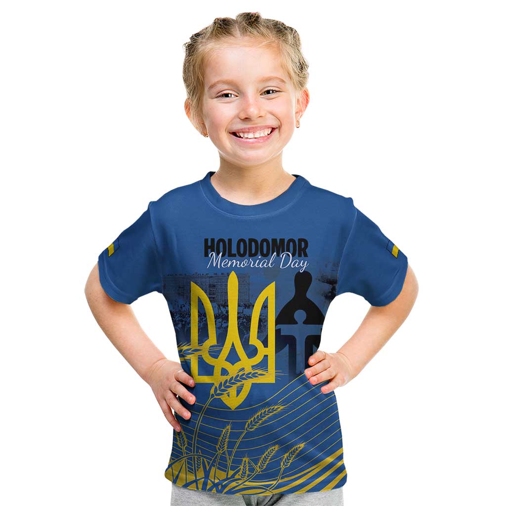 Personalized Holodomor Memorial Day Kid T Shirt Ukrainian Trident And Wheat Remembrance - Wonder Print Shop