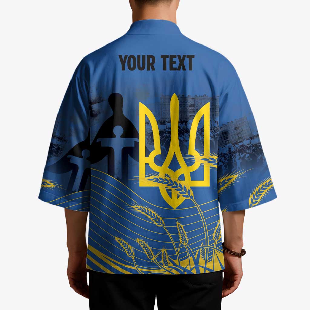 Personalized Holodomor Memorial Day Kimono Ukrainian Trident And Wheat Remembrance - Wonder Print Shop