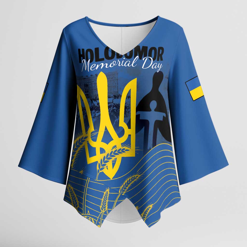 Personalized Holodomor Memorial Day Kimono Sleeve Blouse Ukrainian Trident And Wheat Remembrance - Wonder Print Shop