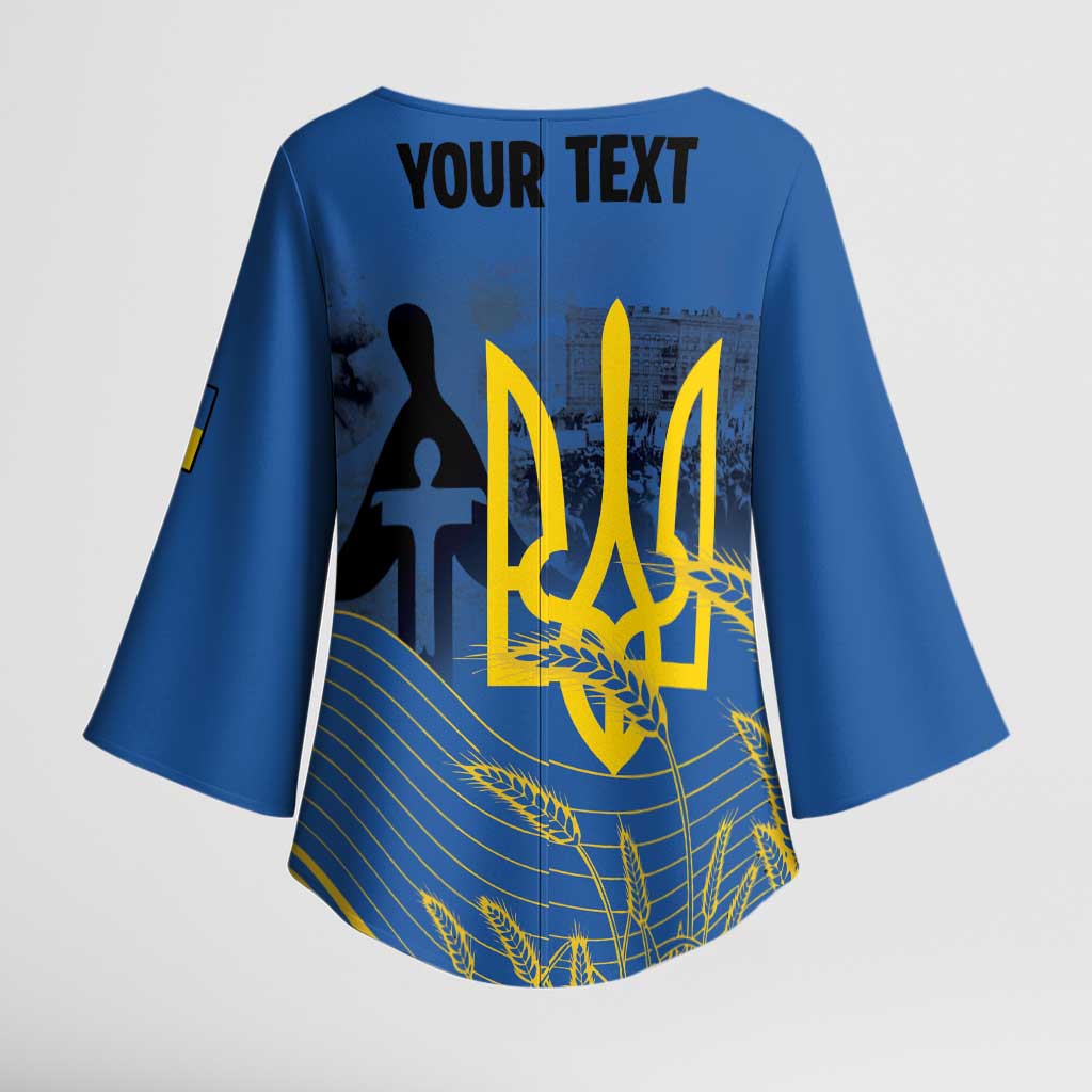 Personalized Holodomor Memorial Day Kimono Sleeve Blouse Ukrainian Trident And Wheat Remembrance - Wonder Print Shop
