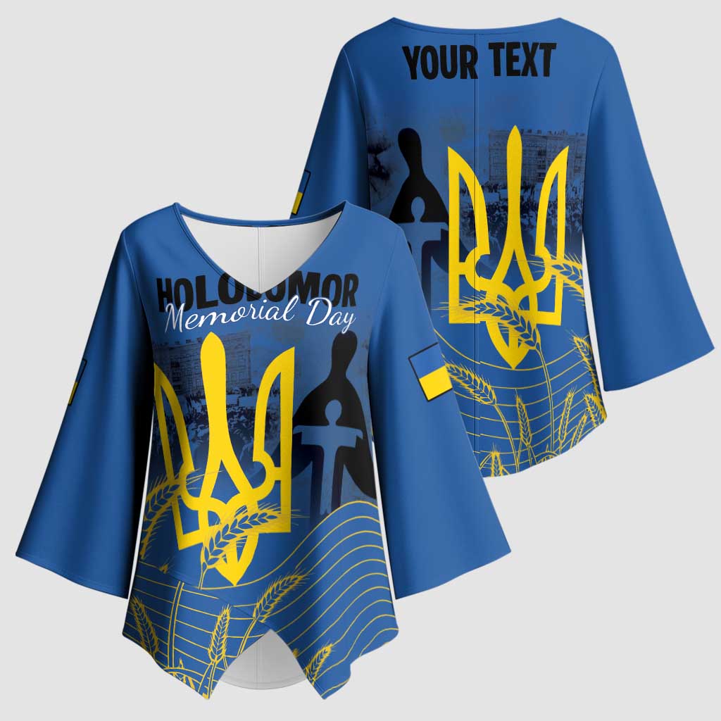 Personalized Holodomor Memorial Day Kimono Sleeve Blouse Ukrainian Trident And Wheat Remembrance - Wonder Print Shop