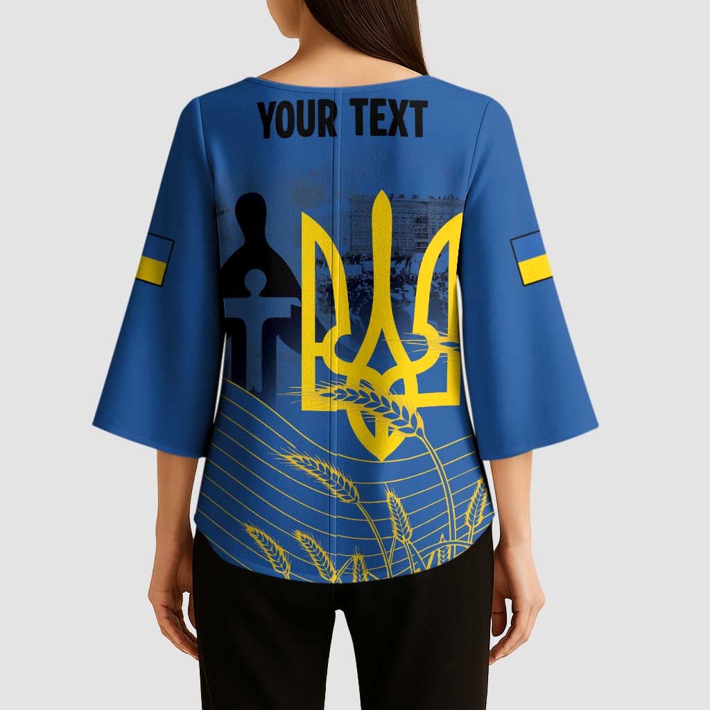 Personalized Holodomor Memorial Day Kimono Sleeve Blouse Ukrainian Trident And Wheat Remembrance - Wonder Print Shop