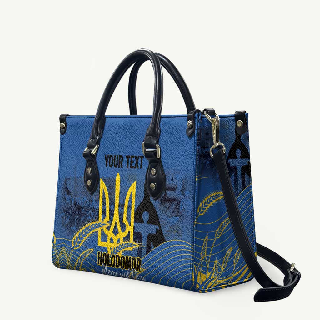 Personalized Holodomor Memorial Day Leather Bag Ukrainian Trident And Wheat Remembrance - Wonder Print Shop