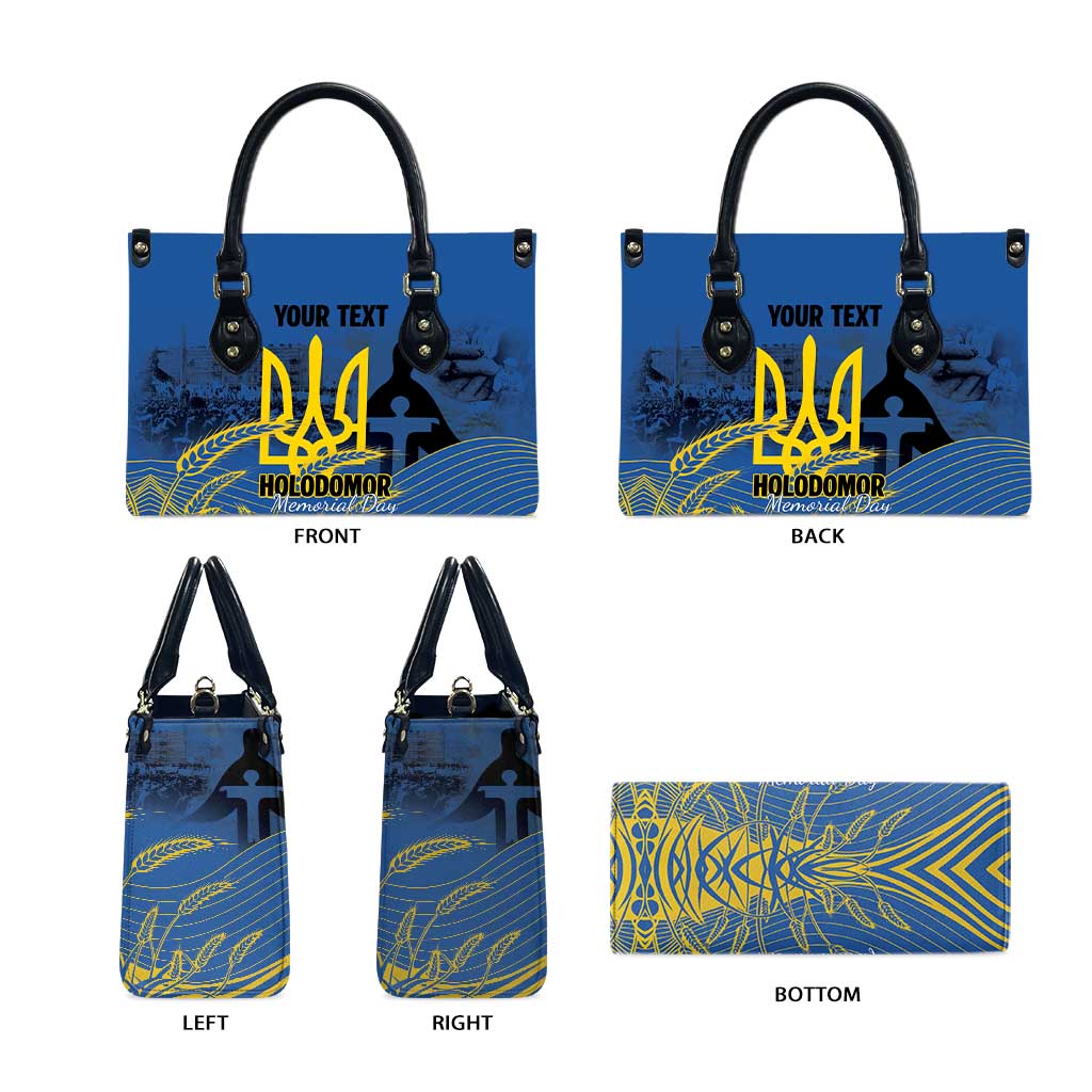 Personalized Holodomor Memorial Day Leather Bag Ukrainian Trident And Wheat Remembrance - Wonder Print Shop