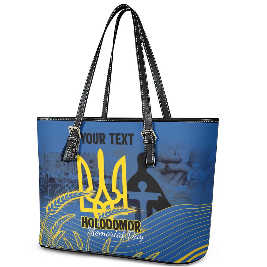 Personalized Holodomor Memorial Day Leather Tote Bag Ukrainian Trident And Wheat Remembrance - Wonder Print Shop