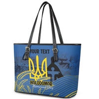 Personalized Holodomor Memorial Day Leather Tote Bag Ukrainian Trident And Wheat Remembrance - Wonder Print Shop