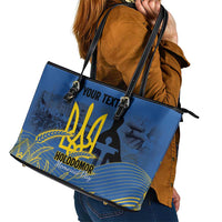 Personalized Holodomor Memorial Day Leather Tote Bag Ukrainian Trident And Wheat Remembrance - Wonder Print Shop