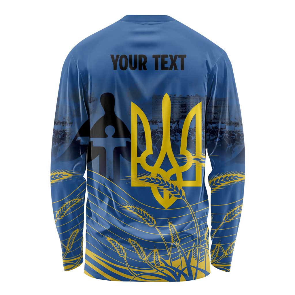 Personalized Holodomor Memorial Day Long Sleeve Shirt Ukrainian Trident And Wheat Remembrance - Wonder Print Shop