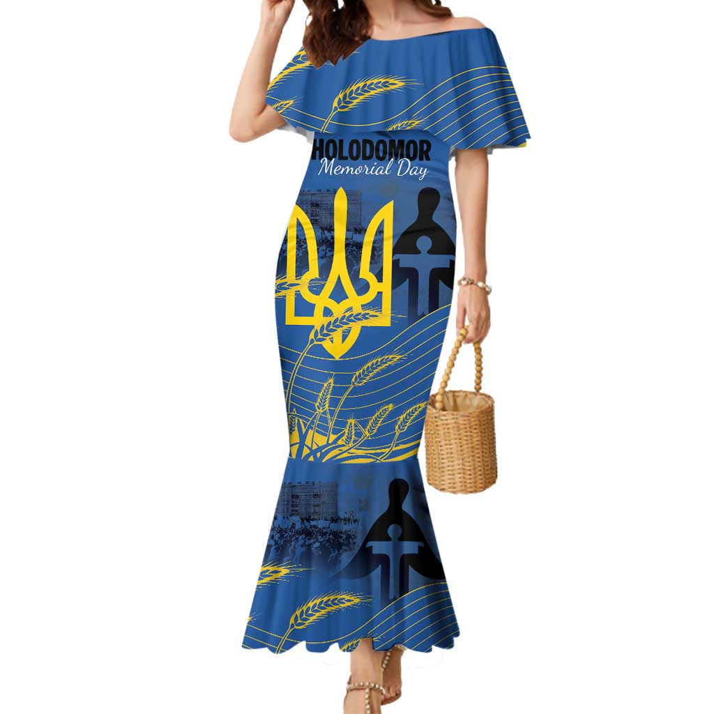 Personalized Holodomor Memorial Day Mermaid Dress Ukrainian Trident And Wheat Remembrance - Wonder Print Shop
