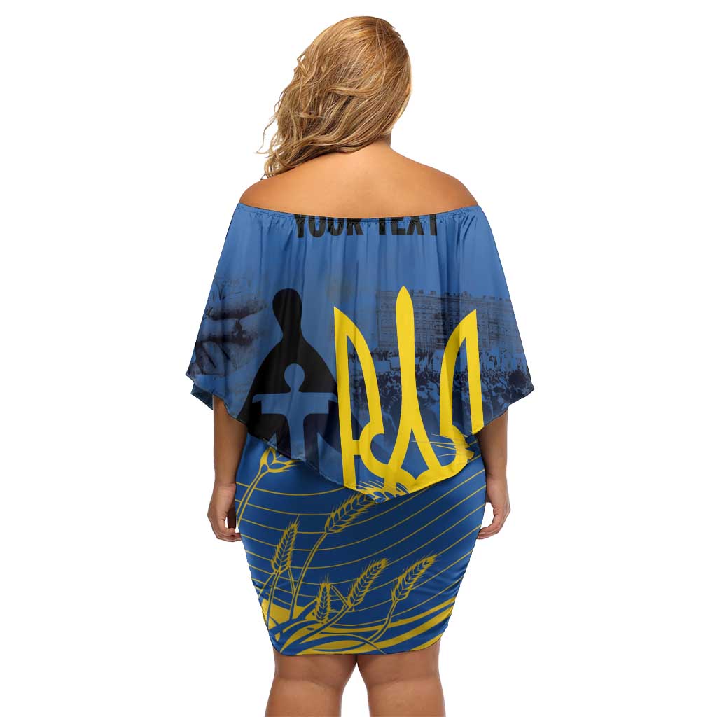 Personalized Holodomor Memorial Day Off Shoulder Short Dress Ukrainian Trident And Wheat Remembrance - Wonder Print Shop
