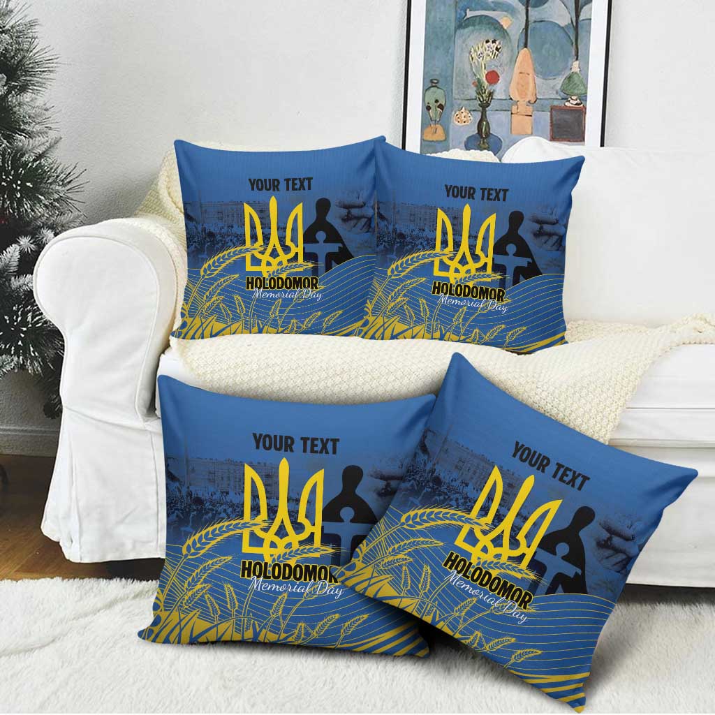 Personalized Holodomor Memorial Day Pillow Cover Ukrainian Trident And Wheat Remembrance - Wonder Print Shop