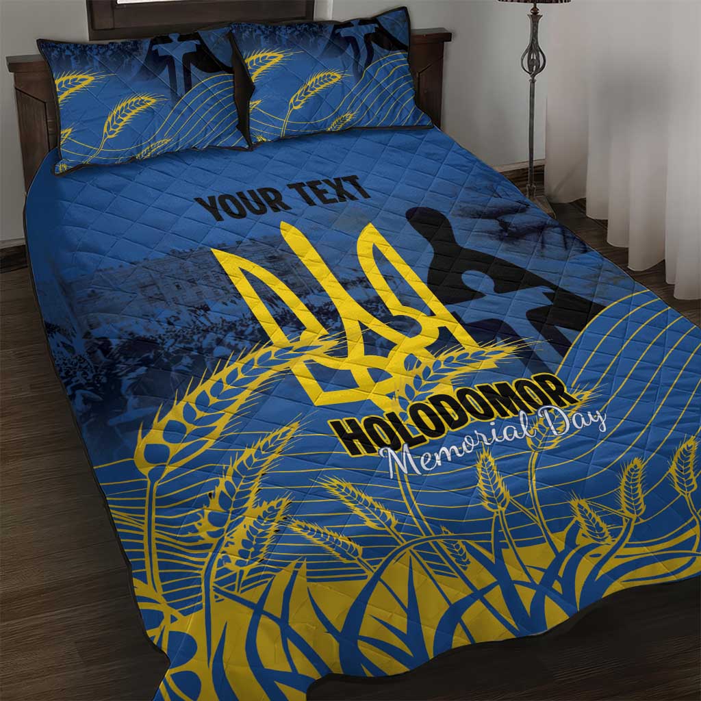 Personalized Holodomor Memorial Day Quilt Bed Set Ukrainian Trident And Wheat Remembrance - Wonder Print Shop