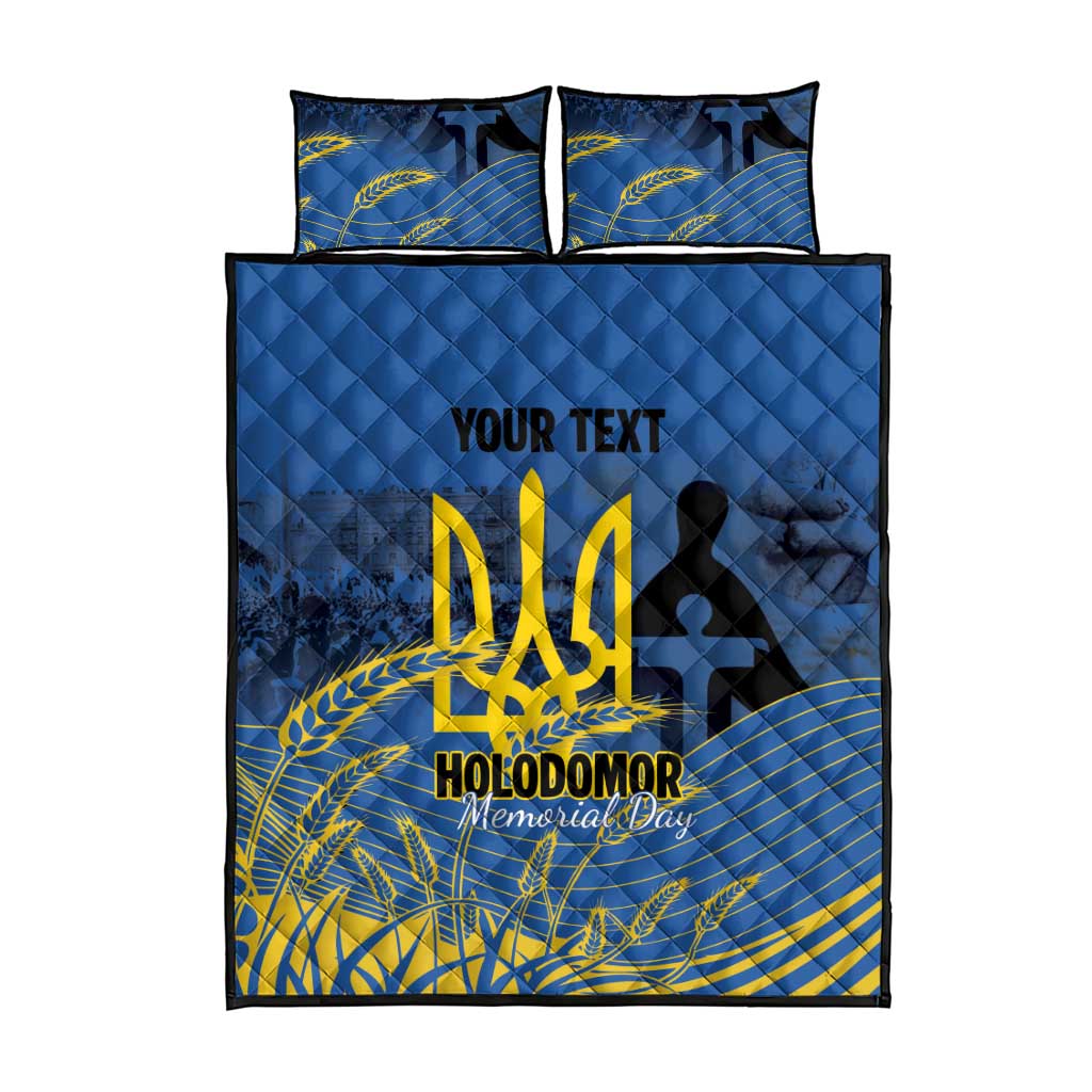 Personalized Holodomor Memorial Day Quilt Bed Set Ukrainian Trident And Wheat Remembrance - Wonder Print Shop