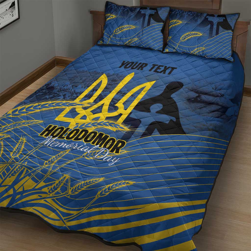 Personalized Holodomor Memorial Day Quilt Bed Set Ukrainian Trident And Wheat Remembrance - Wonder Print Shop
