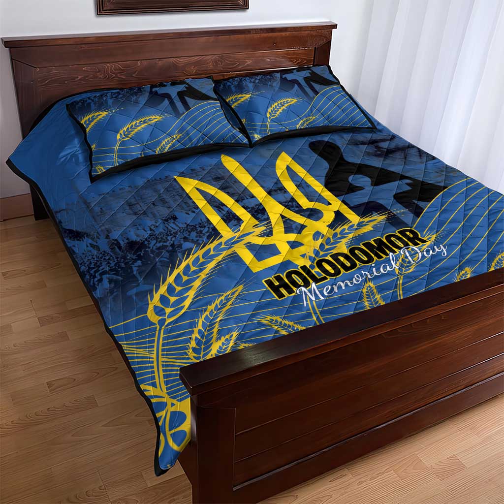 Personalized Holodomor Memorial Day Quilt Bed Set Ukrainian Trident And Wheat Remembrance - Wonder Print Shop